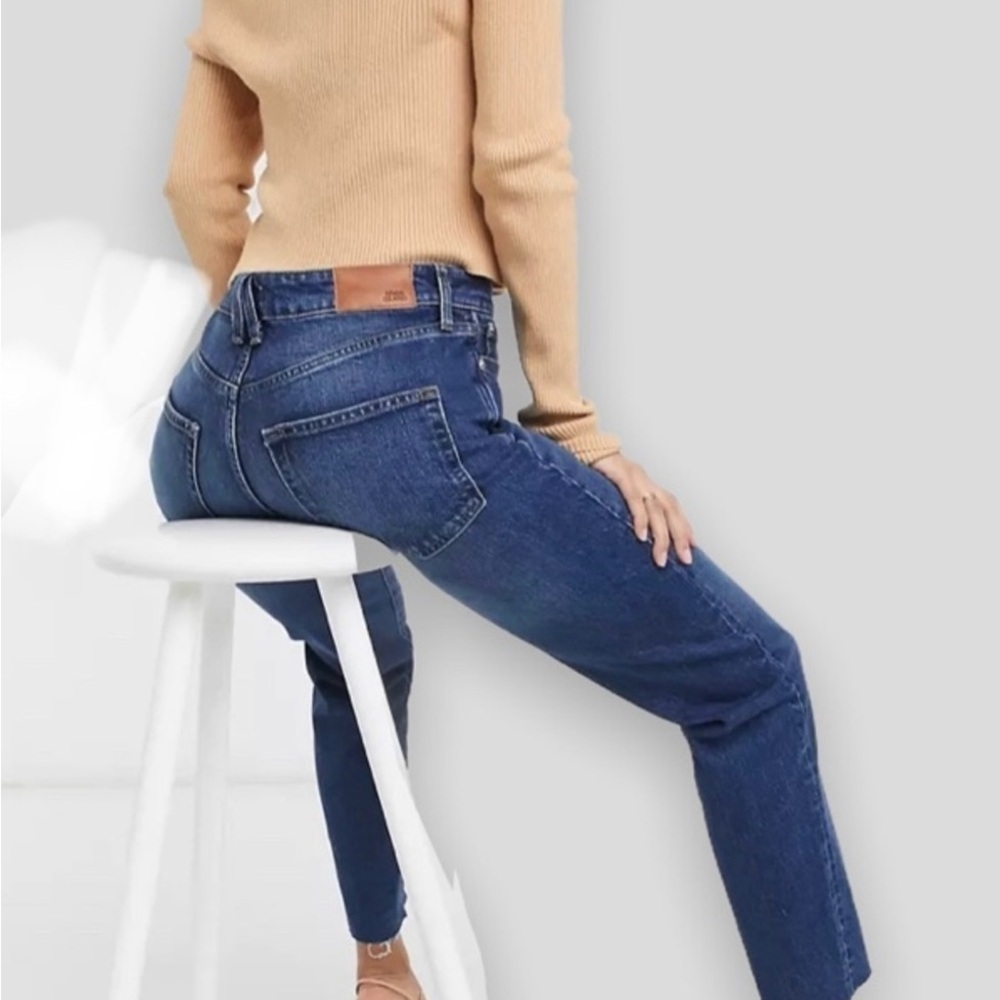 River Island High-rise Raw-Hem Straight leg Ankle dark blue Jean 10 30 stretch - Picture 3 of 12